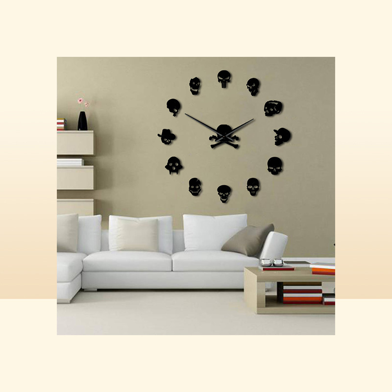 Different Skull Heads DIY Horror Wall Art Giant Wall Clock Big Needle Frameless Zombie Heads Large Wall Watch Halloween Decor 20117259187