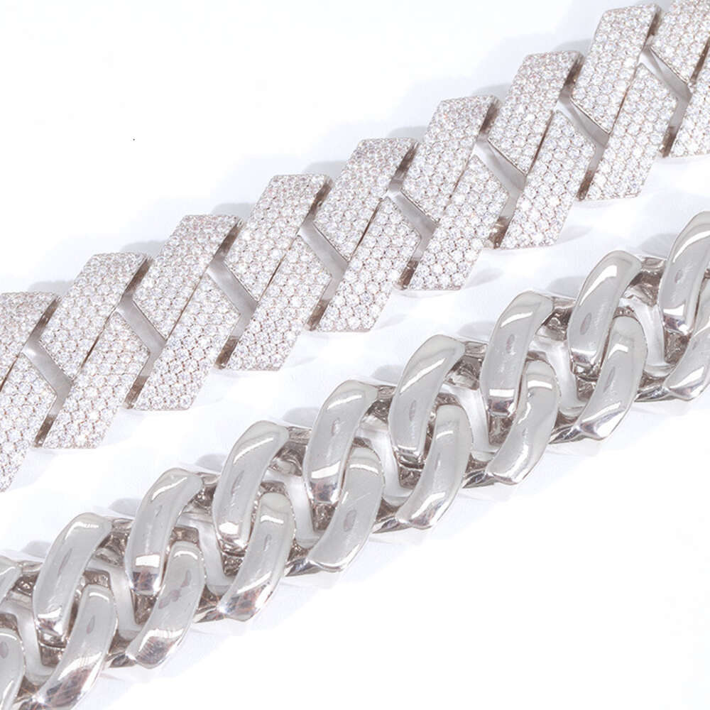 Passed Test Heavy Chain 16mm 18mm 20mm Iced Out S925 Silver White Gold Plated with 4rows Iced Out Moissanite Cuban Chain Link