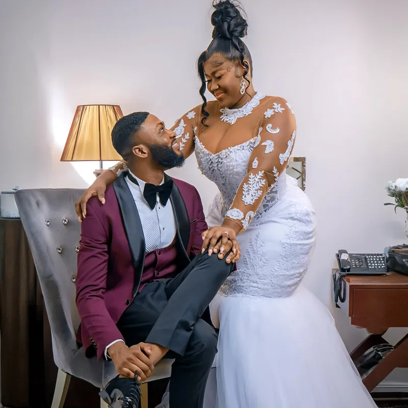 Dresses Wedding Mermaid Bridal Gown Lace Applique Long Sleeves High Neck Custom Made Vestidos De Novia Floor Length Beach Garden Plus Size