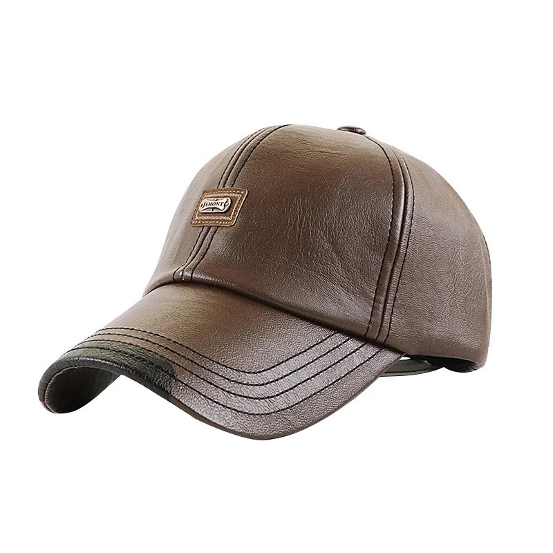 Autumn Winter Casual Baseball Cap Leather Plus Velvet Outdoor For Men Vintage Sports Fashion Solid Color Caps 240103