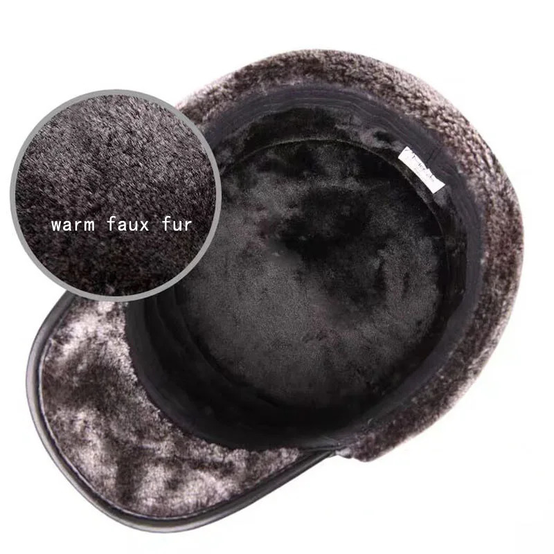 Winter Mens Leather Hat Thicken Sheepskin Baseball Caps With Ears Warm Dads Hats Sombrero De Cuero Del Hombre 240103