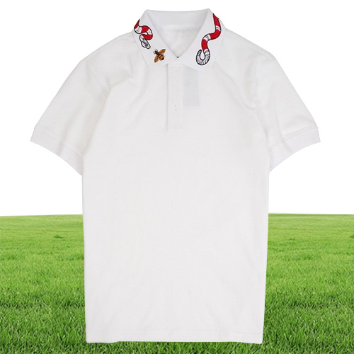 Men039s Turn Neck Stretch Polo Shirt With Multi Snake Embroidery Summer Polos Casual Short Sleeve Tops