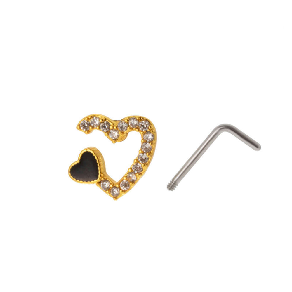 L-pole Stainless Steel Gothic Heart Charm Nose Ring For Women Fashionable Black Cubic Zircon Spider Web Snake Butterfly Nose Nail Wholesale Piercing J