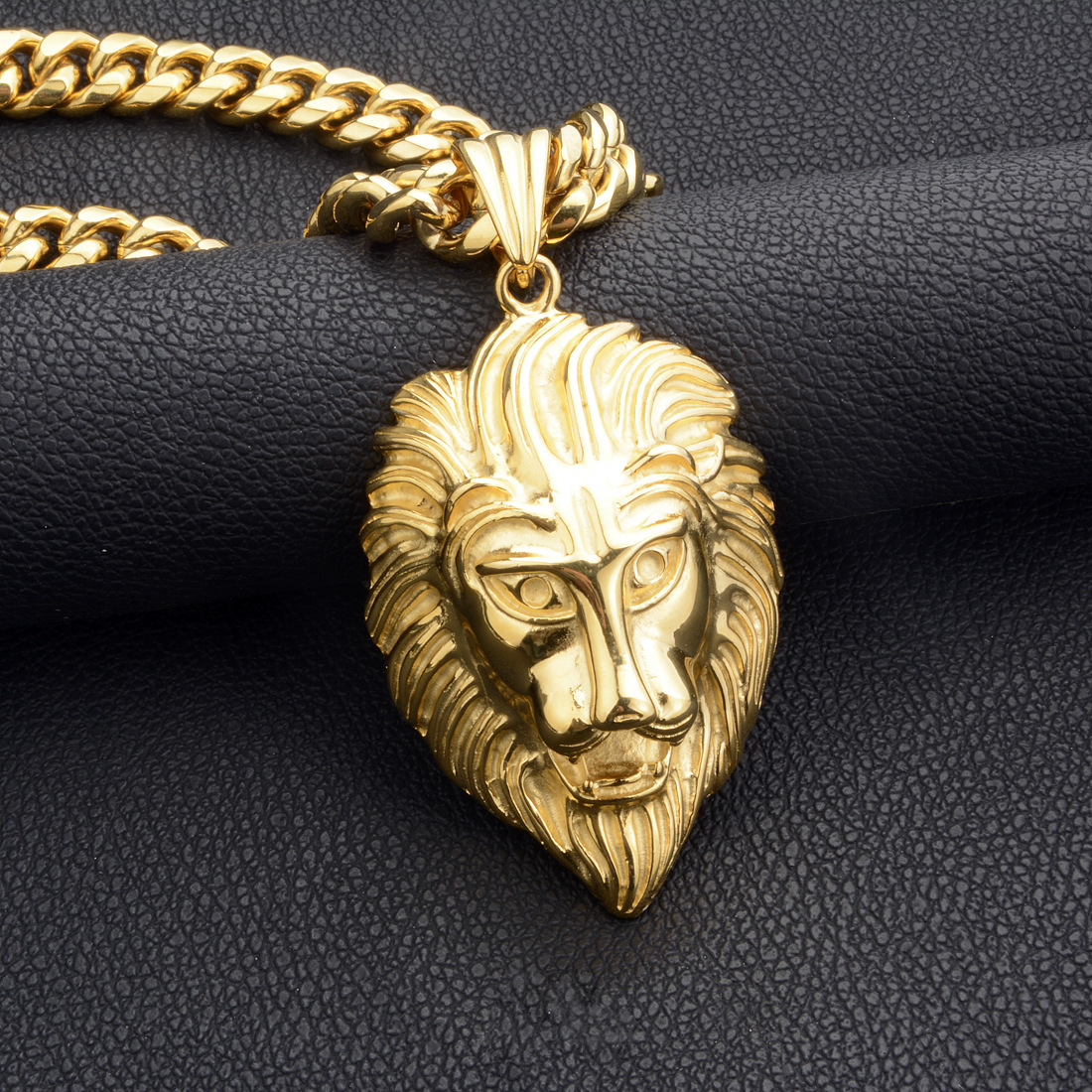 Hip Hop Stainless Steel Large Lion Head Pendant with 14mm Cuban Chain Necklace TopBling 18k Gold Plated Mens Jewelry