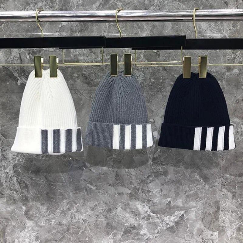 Ball Caps 2024 Fashion Brand TB Knitted Hat Winter Warm Beanies Casual Hip Hop 4-bar Stripes Men Women Wool Cotton Elastic Hats Unisex