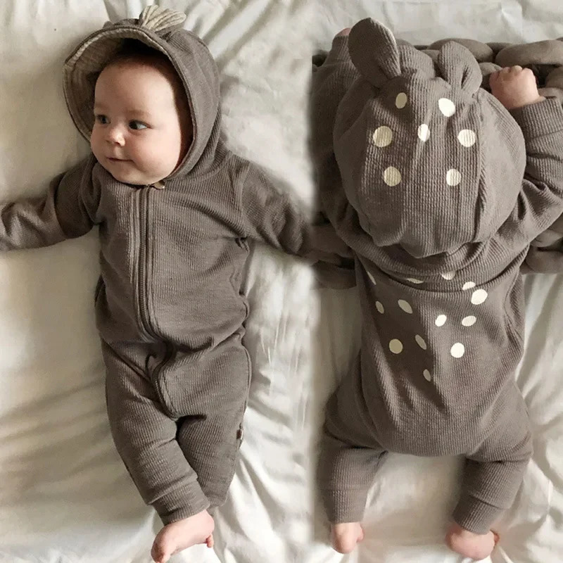 Spring Autumn Baby Cute One-Pieces Outwear Baby Deer Hooded Romper born Coat born Baby Boys Clothes Deer Pattern Jumpsuit 240104