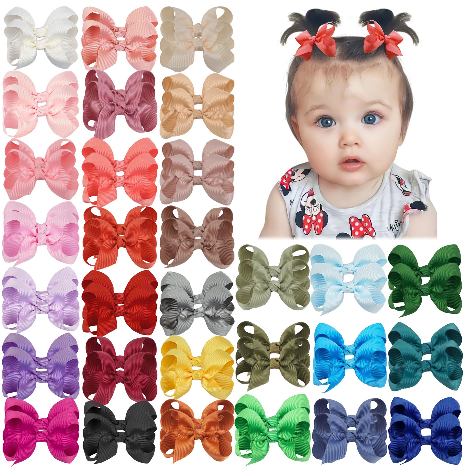 40/60/80Pcs 3 Hair Bows Clips Mix Colors Pigtail Bow Alligator Hair Clips for Baby Girls Toddlers Kids Little Girls hairpins 240104