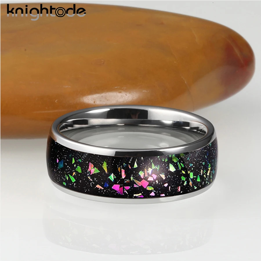 Wedding Rings 8mm Tungsten Carbide Wedding Ring Suitable for Men Women and Opal Rings Comfortable Round Top Polishing Suitable for Free Delivery 24010