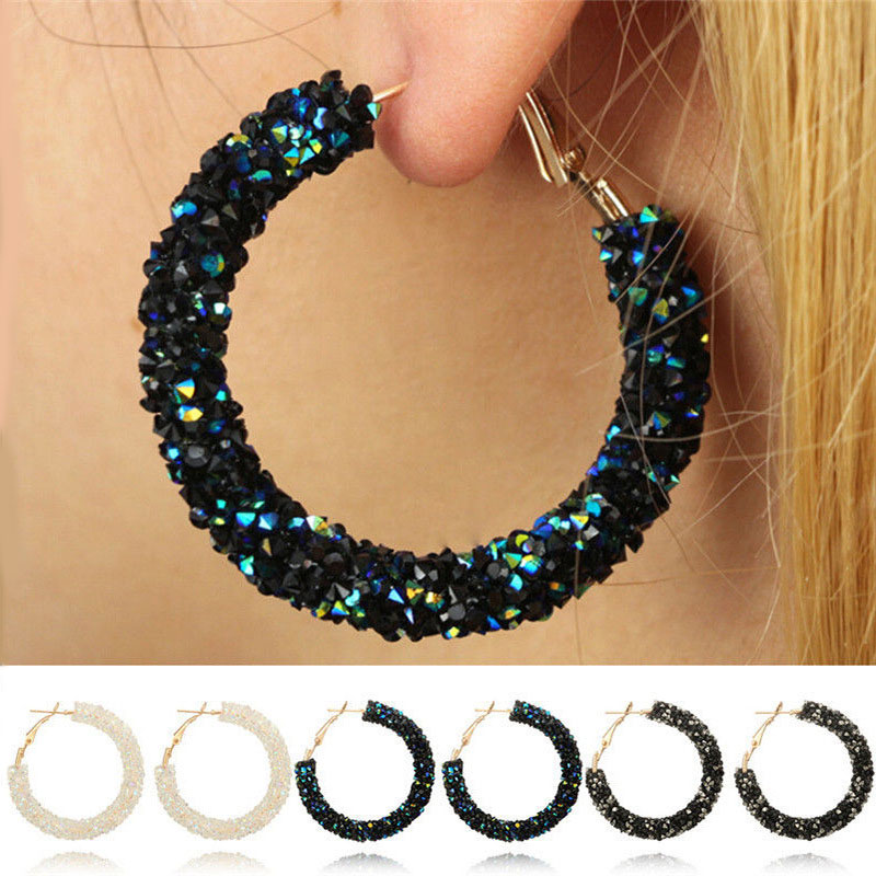 Bohemian 18K Gold Plated Metal Resin Hoop Earrings for Women Circle Clip on Dangle Earring Ear Drop Bridal Wedding Jewelry