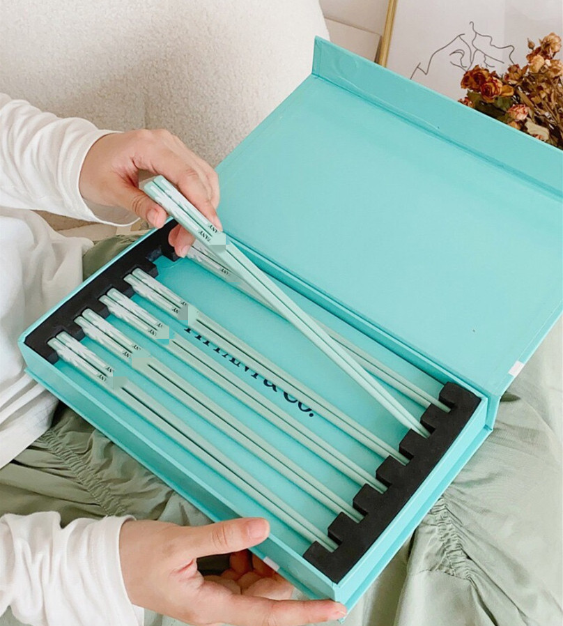 Designer Blue Chopsticks Gift Chopsticks High Temperature Resistant Household Chopsticks 6 Pair Set Gift Box Packaging