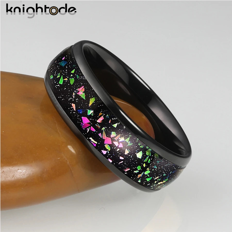 Wedding Rings 8mm Tungsten Carbide Wedding Ring Suitable for Men Women and Opal Rings Comfortable Round Top Polishing Suitable for Free Delivery 24010