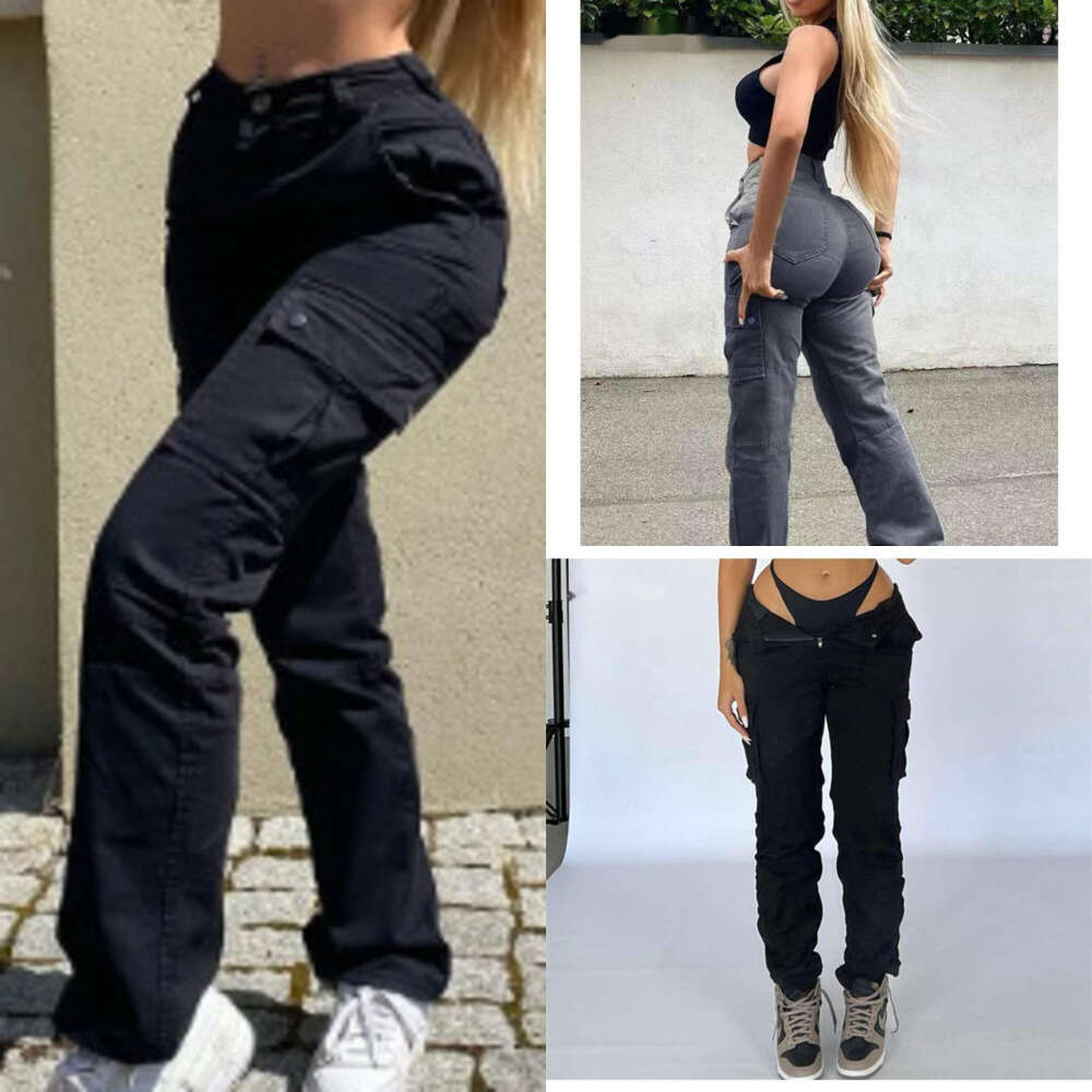 Ropamujer Cargo Pants Womens Solid Color Workwear pants With Multiple Pockets Casual High Waist Fashionable Versatile Trousers pant