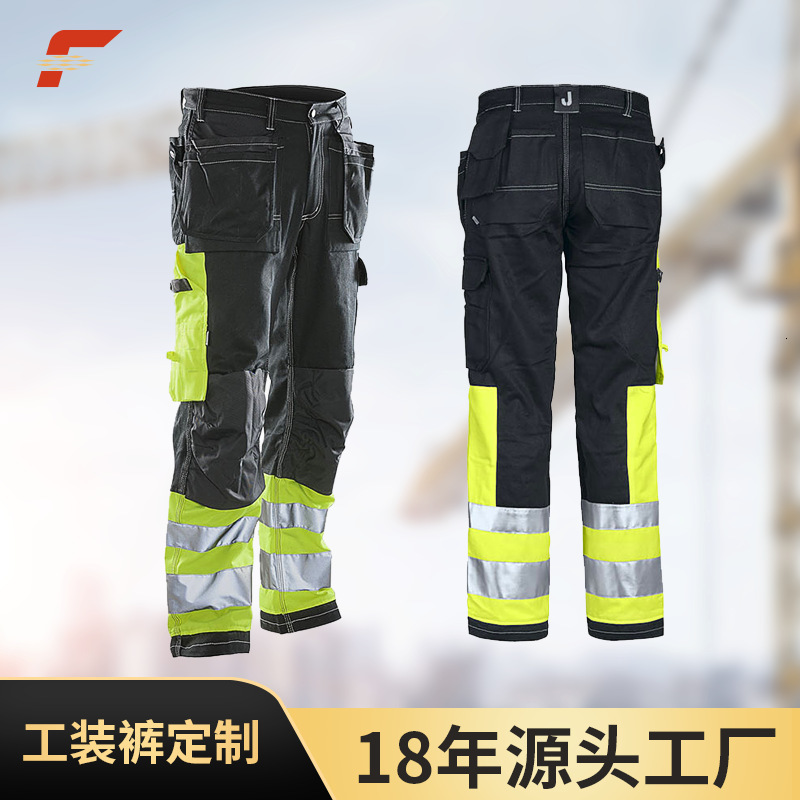 Men's autumn and winter outdoor workwear pants with multiple pockets reflective stripes straight leg pants two color pants 230824