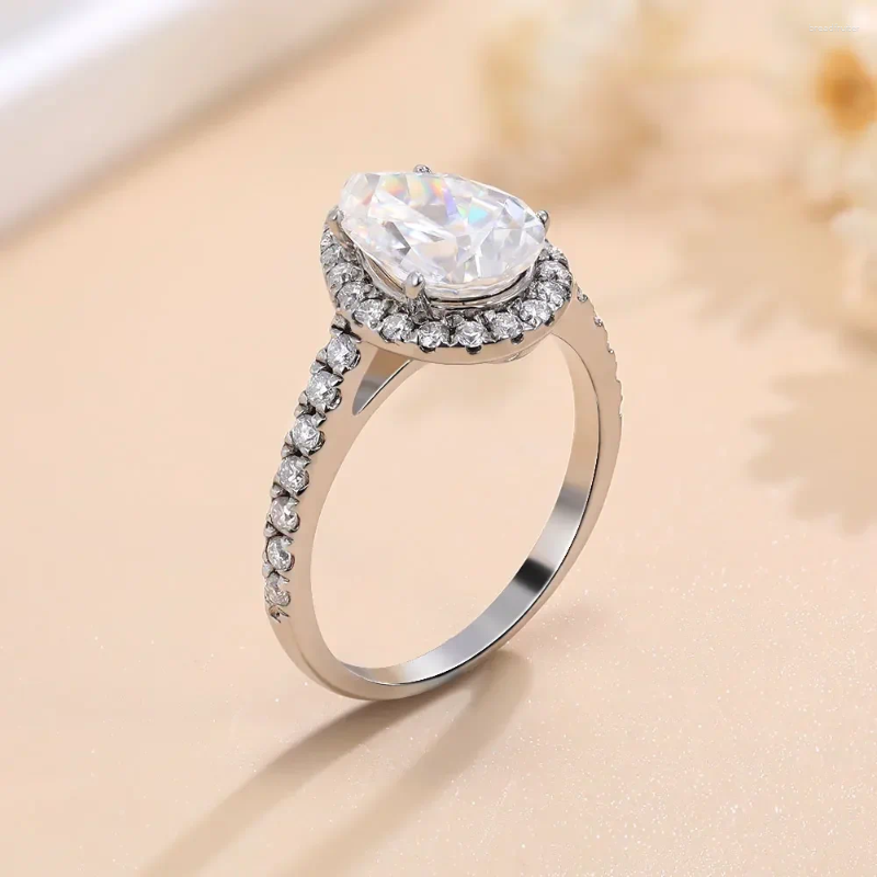 Cluster Rings 1-2ct Real Moissanite Engagement For Women 925 Sterling Silver Certified Ring Pear Cut D Color Lab Diamond Fine Jewelry