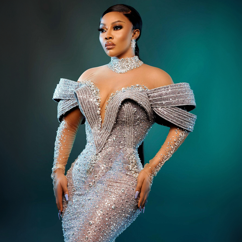 Plus Size Aso Ebi Prom Mermaid Long Sleeves High Neck Rehinestones Lace Formal Elegant Evening Dresses for Black Women Birthday Party Dress Guest Gown
