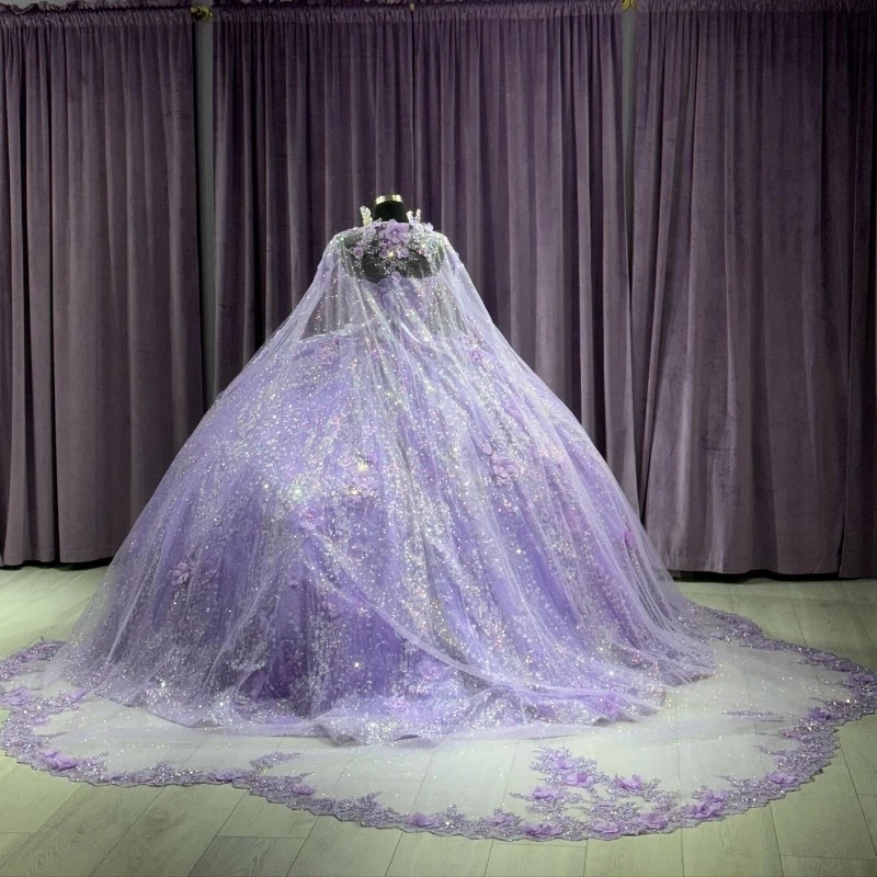 2024 Mexico Lavender Off The Shoulder Quinceanera Dress For Girl Beaded Applique 3Dflowers Birthday Party Gowns Prom Dresses Sweet 16 0431