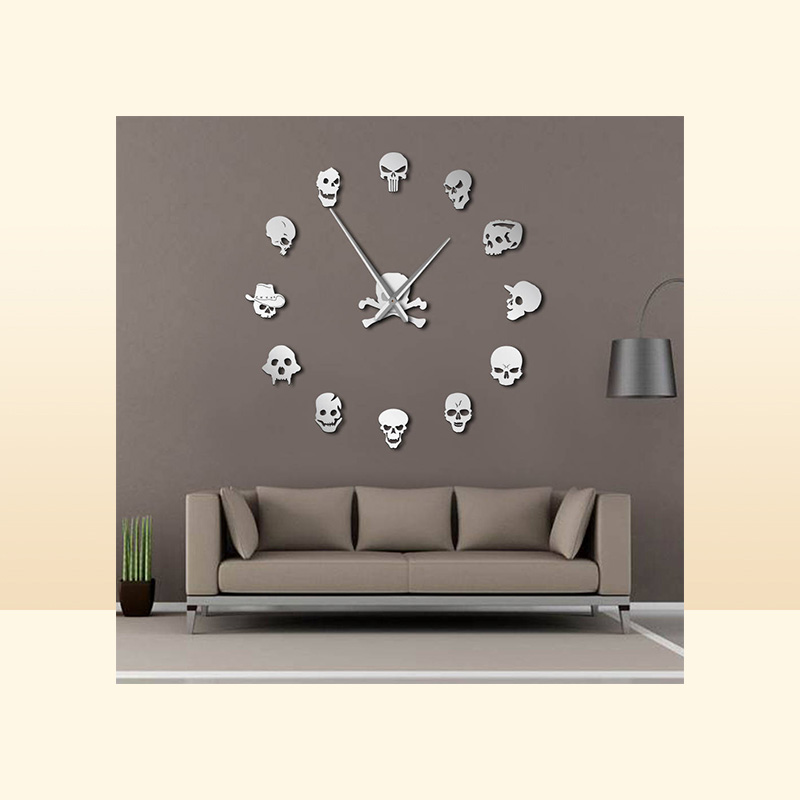 Different Skull Heads DIY Horror Wall Art Giant Wall Clock Big Needle Frameless Zombie Heads Large Wall Watch Halloween Decor 20117259187