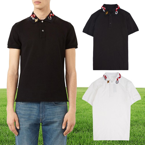 Men039s Turn Neck Stretch Polo Shirt With Multi Snake Embroidery Summer Polos Casual Short Sleeve Tops