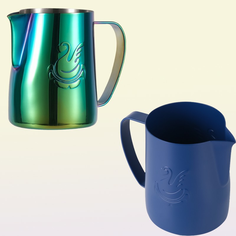 Coffee Pots JIBBI Milk Steaming Frothing Pitcher Stainless Steel NonStick Jug Pull Flower Cup Perfect for Cappuccino Latte 380 22