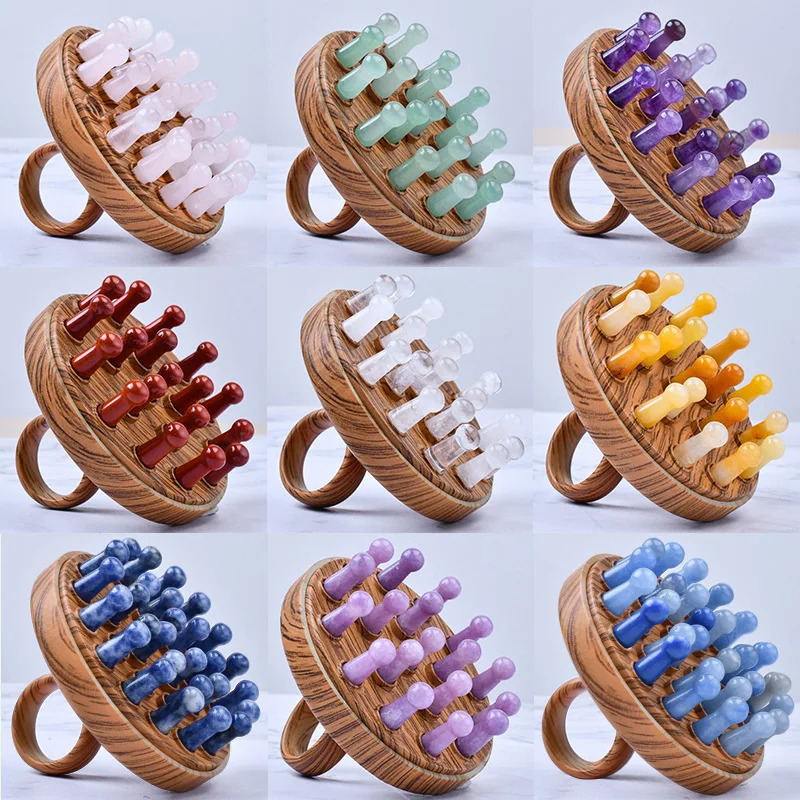 Natural Jade Meridian Massage Comb 18 Teeth Hair Comb Head Massager Scalp Relaxation Treatment Head Scratcher SPA Therapy Tool 240104