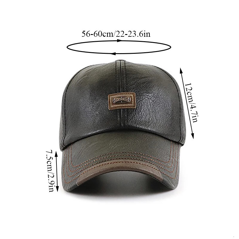 Autumn Winter Casual Baseball Cap Leather Plus Velvet Outdoor For Men Vintage Sports Fashion Solid Color Caps 240103