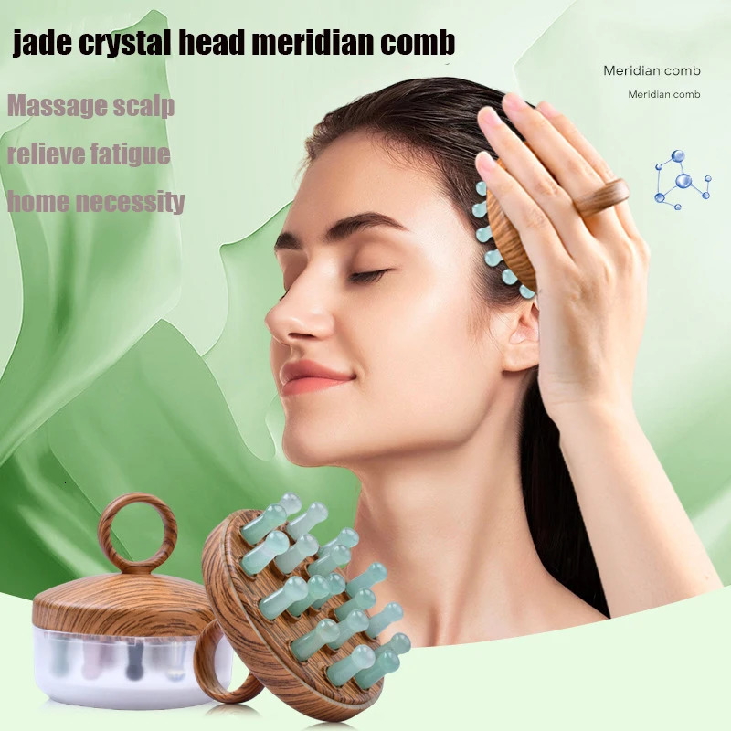 Natural Jade Meridian Massage Comb 18 Teeth Hair Comb Head Massager Scalp Relaxation Treatment Head Scratcher SPA Therapy Tool 240104