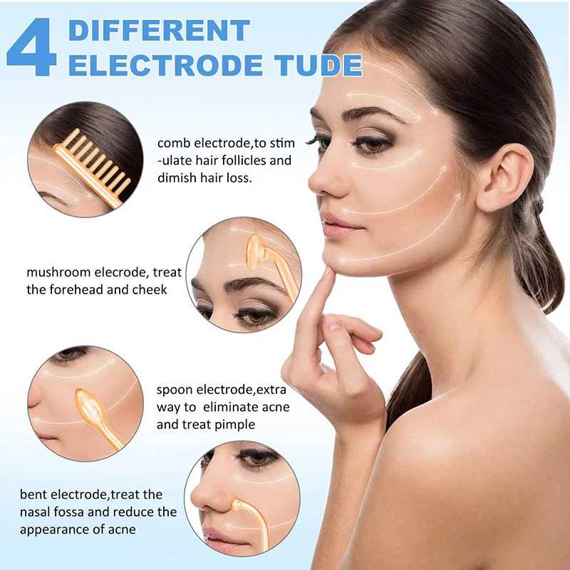 High Frequency Machine Skin Therapy Electrode Wand Neon Electrotherapy Glass Tube Acne Spot Remover Face Skin Care Device 240103