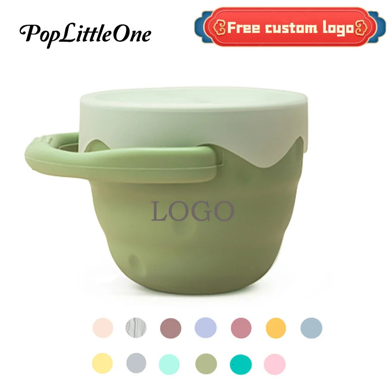 Customizable Food Grade Silicone Snack Cup With Lid Portable Children's Travel Storage Box Trains Baby's Grasp Ability 240104