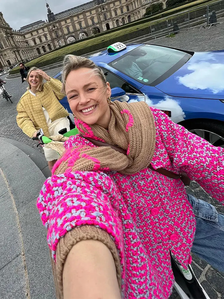 Vintage Womens Autumn Winter Contrast Polo Collar Jacket Pink Loose long sleeve Short Top Casual Fashion Y2k streetwear Coat 240103