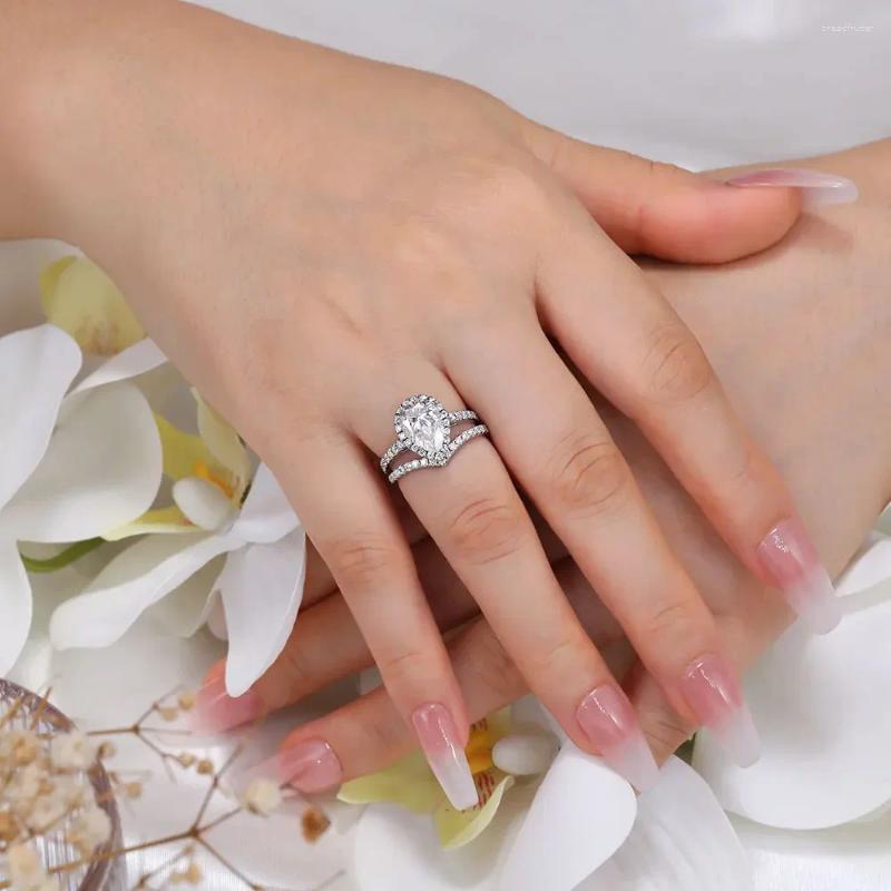 Cluster Rings 1-2ct Real Moissanite Engagement For Women 925 Sterling Silver Certified Ring Pear Cut D Color Lab Diamond Fine Jewelry
