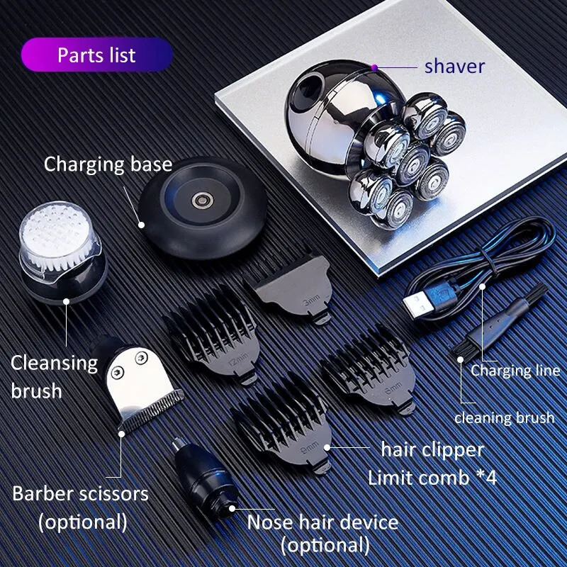 Electric Shaver 7D Floating Cutter Head Base Charging Portable Men Beard Trimmer Clipper Skull Shaver Waterproof Shaving 240103