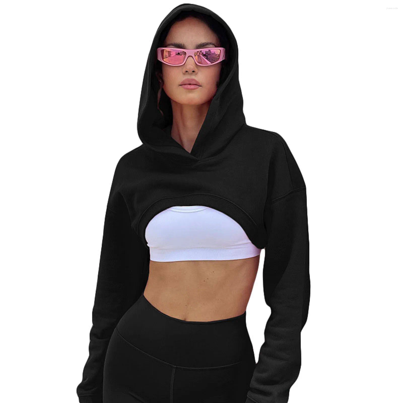 Womens Hoodies Womens Ladies Girls Hoodie Crop Tops Solid Color Long Sleeve Super Pullover Sweatshirt Punk Hip Hop Rave Cloth