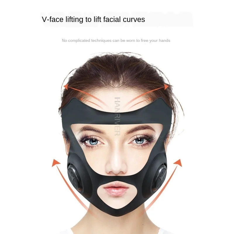 Grey Pink Electric V-shaped Thin Face Slimming Cheek Mask Massager Lifting Machine V-Line Lift Up Bandage Therapy Device 240103