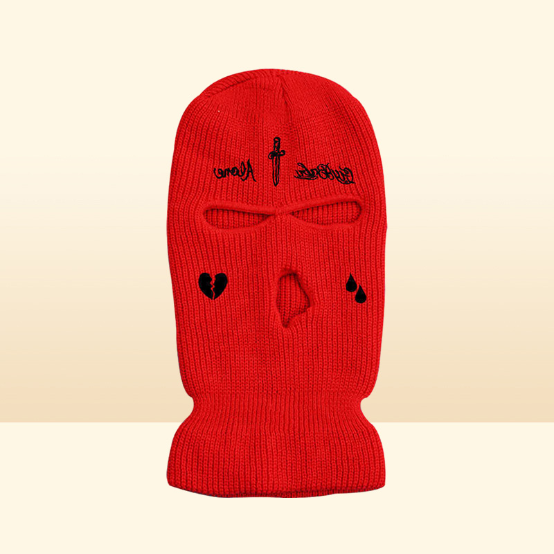 Cycling Caps Masks New Men and Women 3Hole Knit Hat Ski Mask Winter Warm Full Face Cover Tactical Balaclava Hats Party Funny Embr