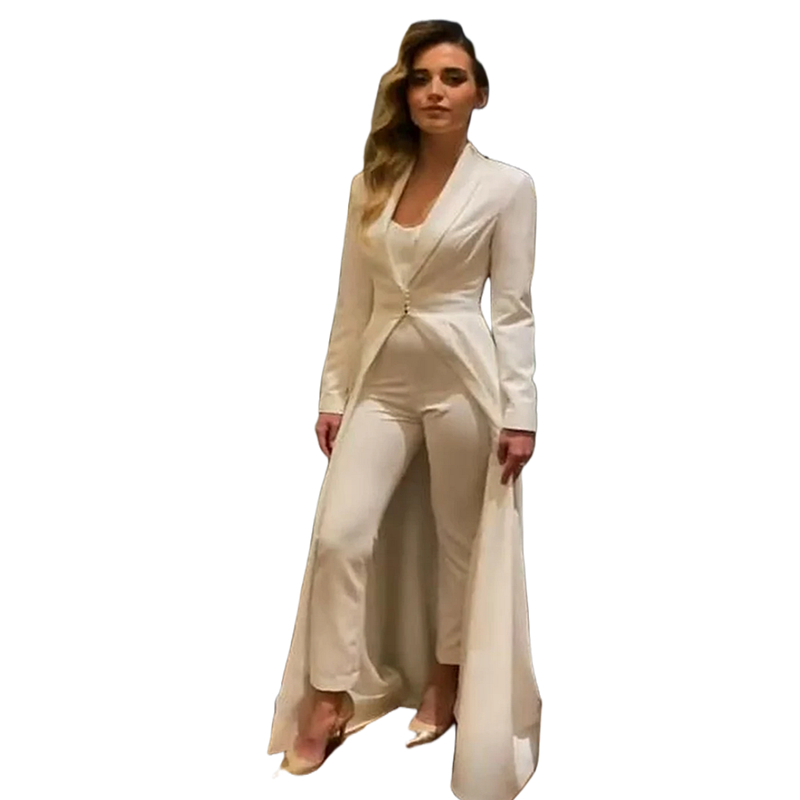 Simple Strapless Jumpsuits Wedding Dresses With Long Jacket Two Pieces Ivory Elopement Gowns For Women 2024 Outdoor Spring Formal Wear Suit