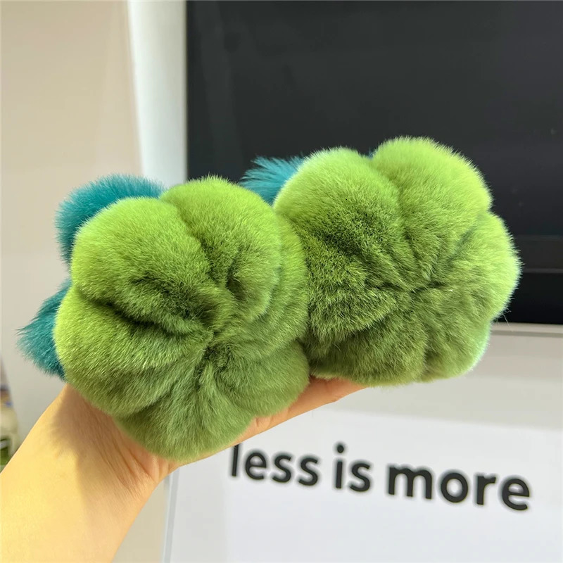 Plush Ball Real Rex Rabbit Fur Keychain Cute Pumpkin Toy Trinket Women Handbag Pendant Car Keyring Metal Ring Ornament Girl Gift 240103