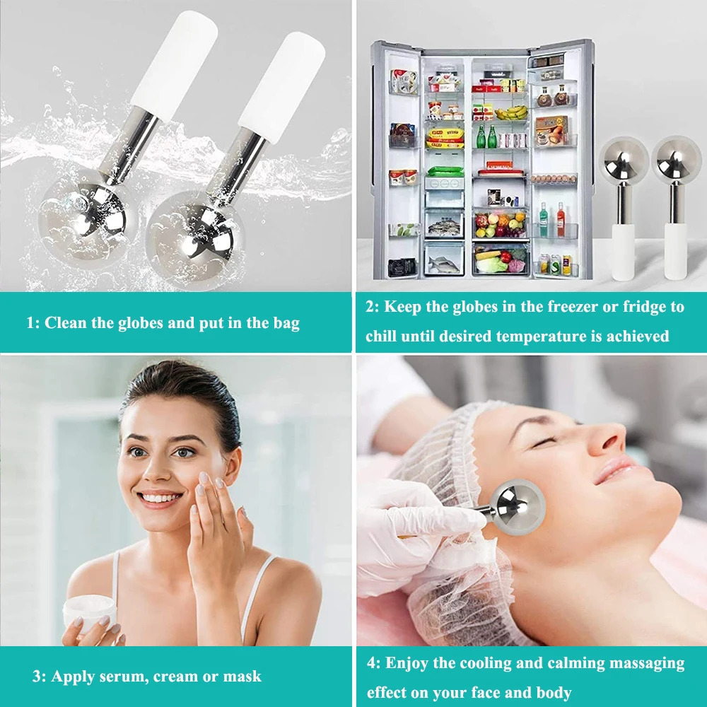 Ice Globes Cold Stainless Steel Roller Skin Beauty Spa Cooling Globe Massage Ball Face Care Cryo Freeze Stick 240103