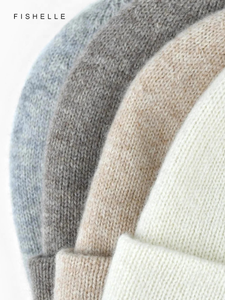 Solid Color Pure Wool Hat Womens Autumn Winter Warm Knitted Cap Casual Beanie For Adults Holiday Gifts 240103