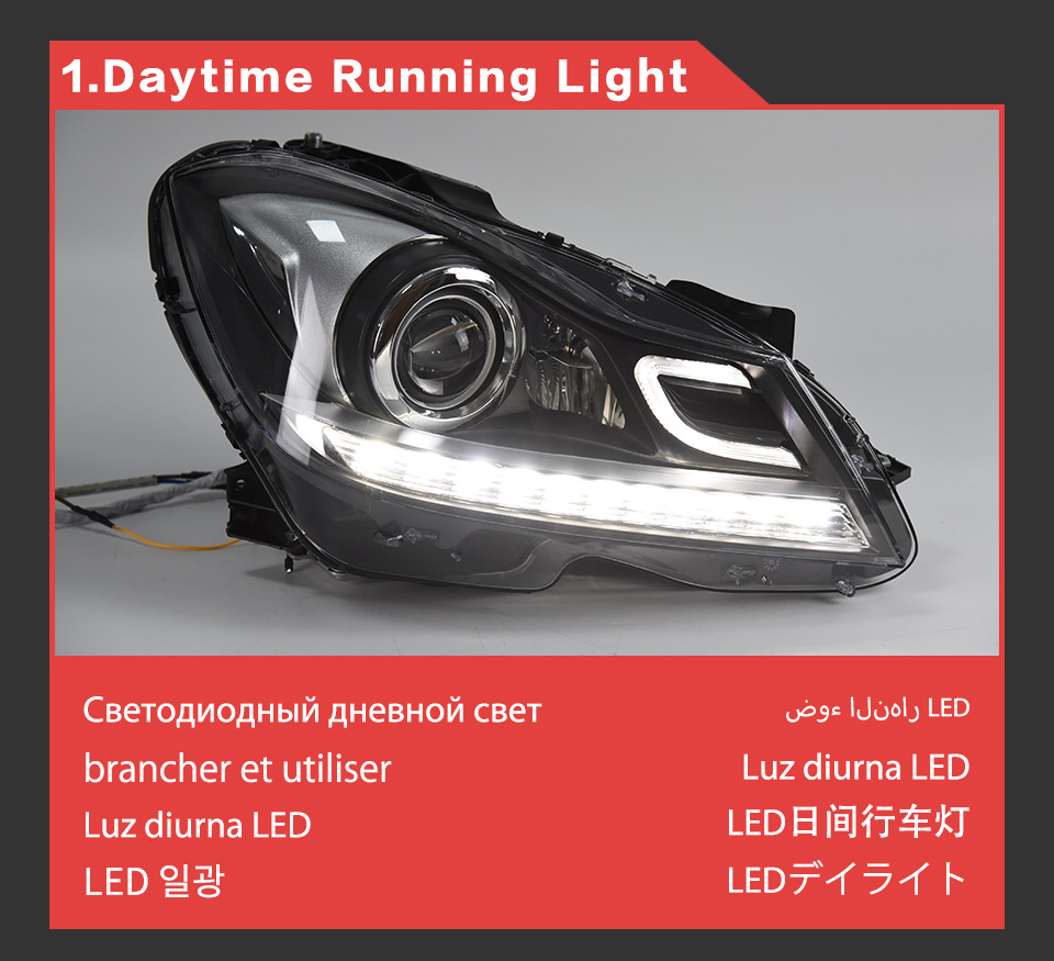 Car Light for BENZ W204 LED Daytime Running Headlight 2011-2013 Turn Signal High Beam Head Lamp