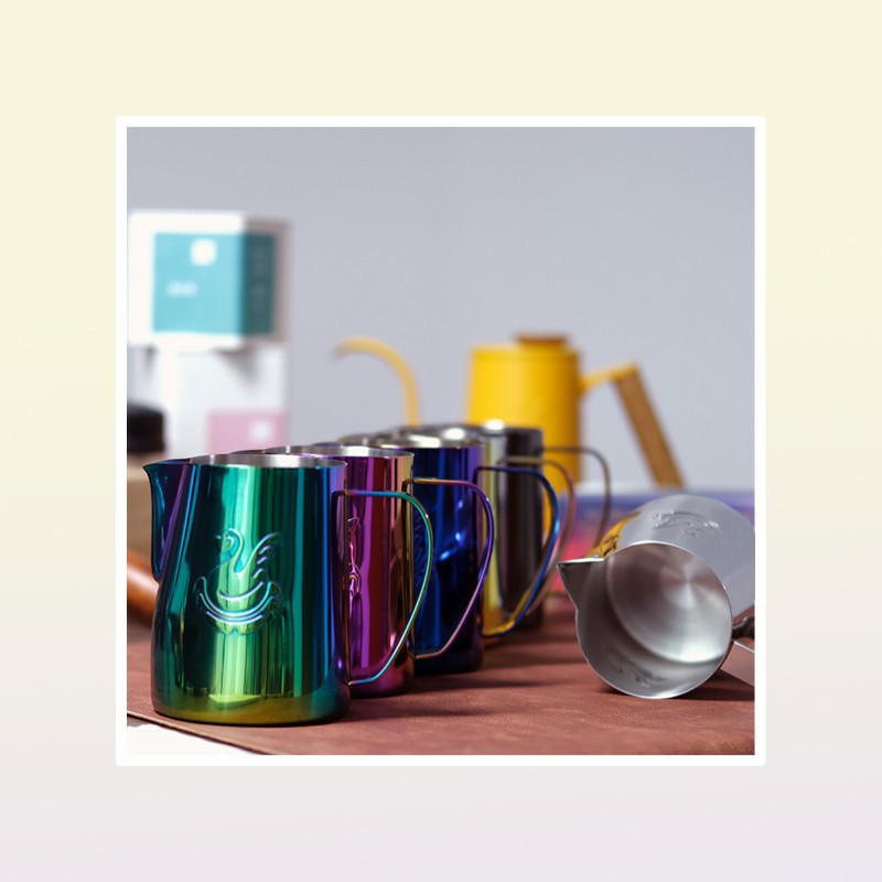 Coffee Pots JIBBI Dwe74 Milk Steaming Frothing Pitcher Stainless Steel Nonstick Jug Pull Flower Cup Perfect For Cappuccino Latte 380 227672841