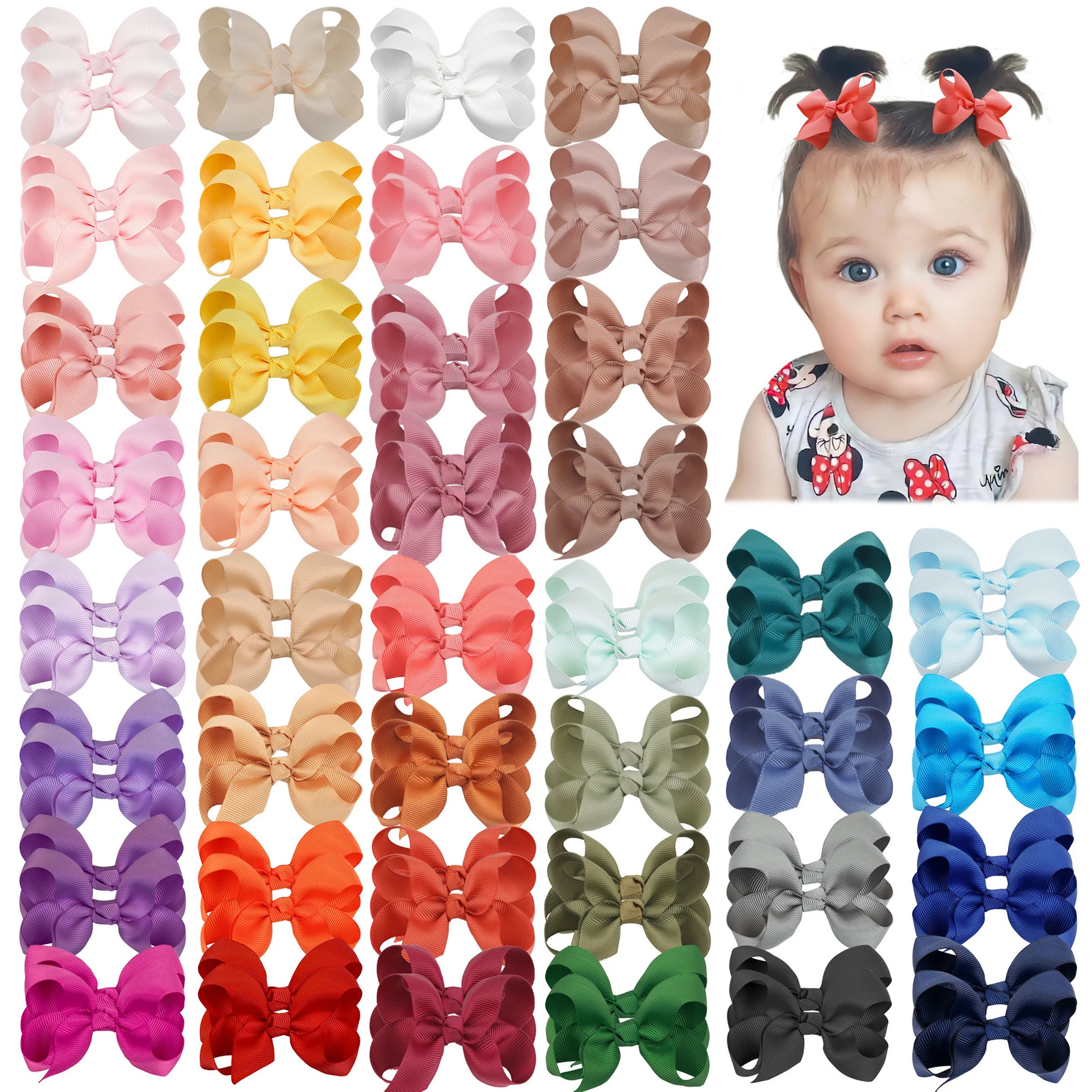 40/60/80Pcs 3 Hair Bows Clips Mix Colors Pigtail Bow Alligator Hair Clips for Baby Girls Toddlers Kids Little Girls hairpins 240104