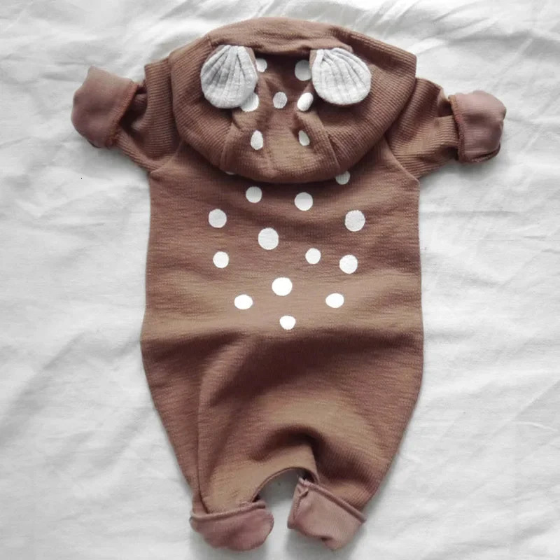 Spring Autumn Baby Cute One-Pieces Outwear Baby Deer Hooded Romper born Coat born Baby Boys Clothes Deer Pattern Jumpsuit 240104