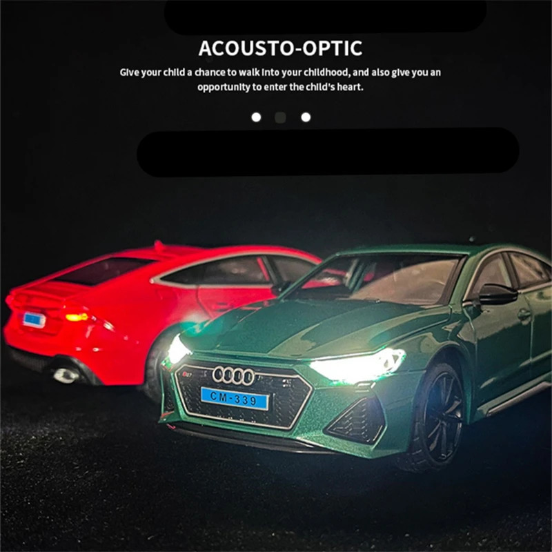 1 24 Audi RS7 Coupe Alloy Car Model Diecasts Metal Toy Sports Car Vehicles Model Simulation Sound Light Collection Kids Toy Gift 240103