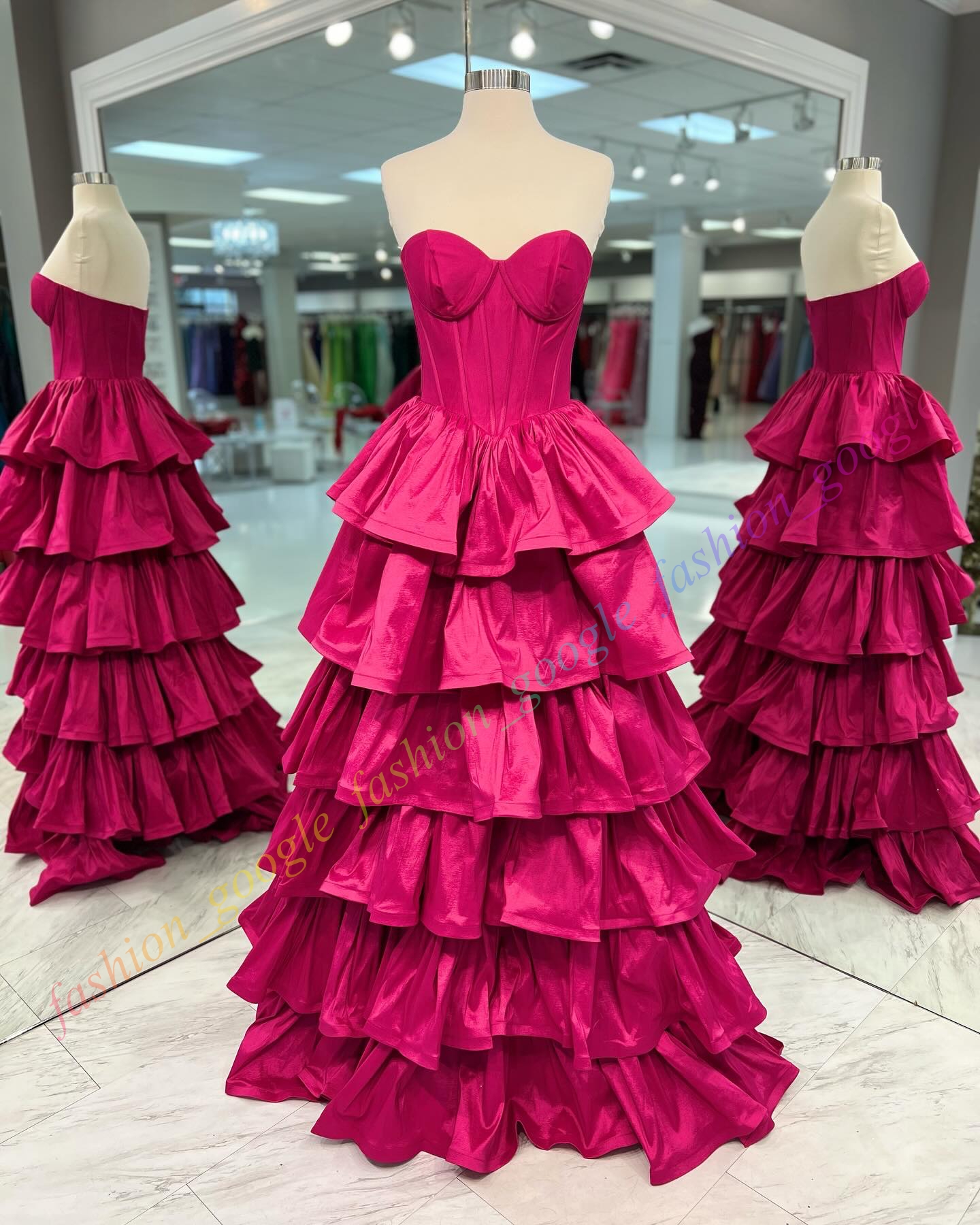 Fuchsia Taffeta Formal Party Dress 2k25 Purple Strapless Ruffle Lady Pageant Prom Evening Special Occasion Hoco Gala Cocktail Red Carpet Runway Gown P