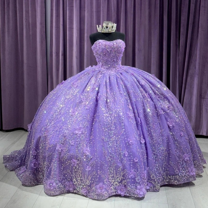 2024 Mexico Lavender Off The Shoulder Quinceanera Dress For Girl Beaded Applique 3Dflowers Birthday Party Gowns Prom Dresses Sweet 16 0431