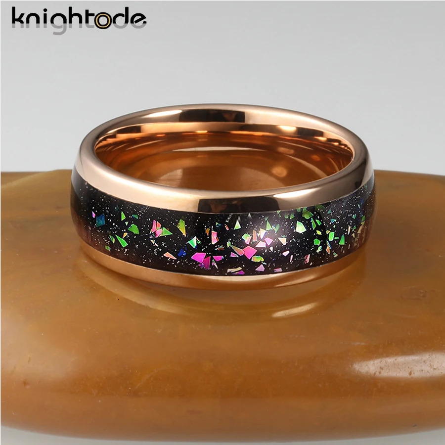 Wedding Rings 8mm Tungsten Carbide Wedding Ring Suitable for Men Women and Opal Rings Comfortable Round Top Polishing Suitable for Free Delivery 24010