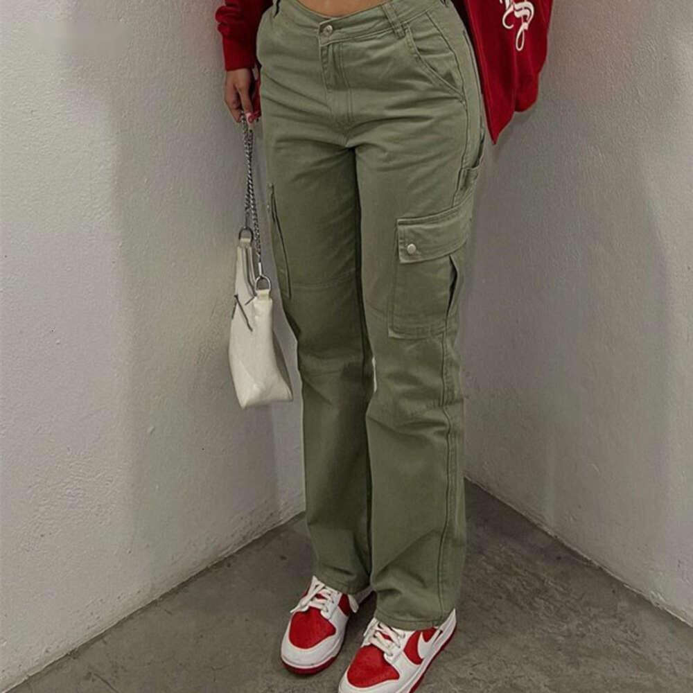 Ropamujer Cargo Pants Womens Solid Color Workwear pants With Multiple Pockets Casual High Waist Fashionable Versatile Trousers pant