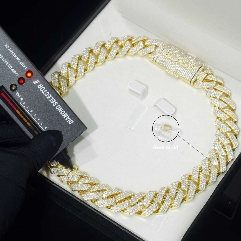 Wholesale Custom 10k 14k Real Solid Gold Certificate Moissanite Dia Original Cuban k Chain Necklace Fine Jewelry 7MM 12MM