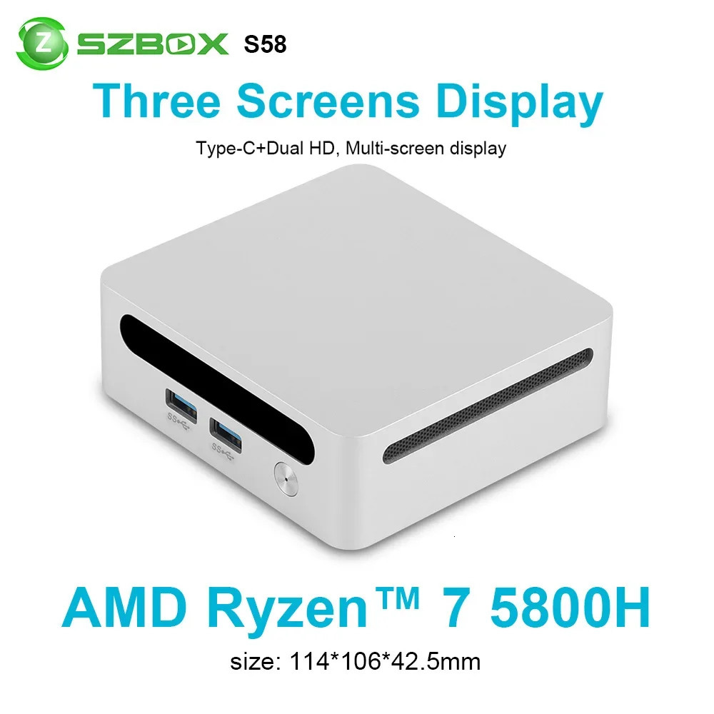 SZBOX S58 Ryzen 7 5800H MINI PC DDR4 3200MHz 16GB 512GB PCIe4.0 NVMe SSD WIFI6 BT5.2 Desktop Gaming Computer 240104