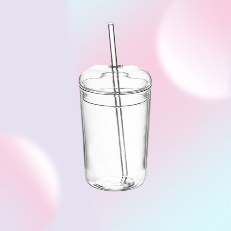 Wine Glasses 450Ml Clear Glass Cup With Lid And Straw Heat Resistant Tumbler For Coffee Milk Cold Drink Water Bottle Drinkware2036794